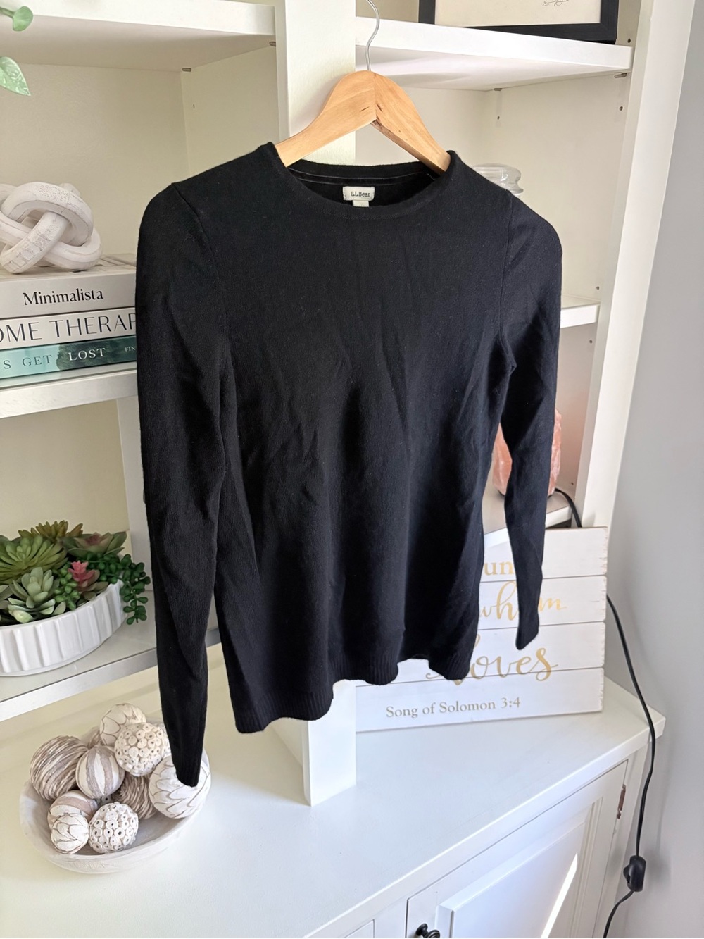 L.L. Bean Black Cashmere Crewneck Sweater